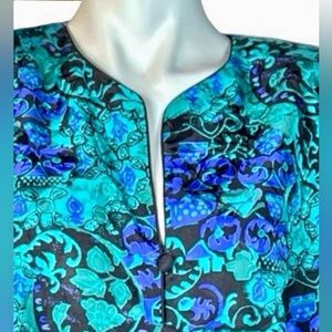 Vintage Silk Brocade Jacket Blue Teal Baroque Tapestry Coat Size 16